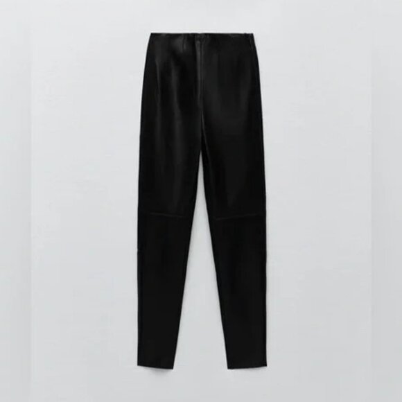ZARA Black Faux Leather Midrise Ankle Cropped Straight Pants Size MEDIUM Moto - Picture 1 of 9